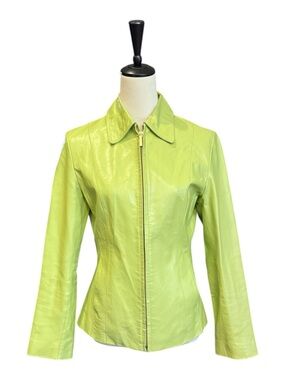 Women’s Lime Green Leather Zip Jacket